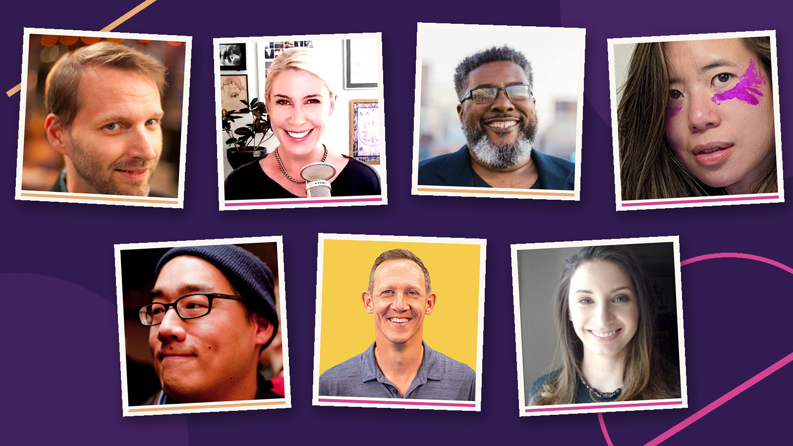 Portrait collage of Tom Merritt, Sarah Lane, Robb Dunewood, Huyen Tue Dao, Roger Chang, Jason Howell, and Jenn Cutter